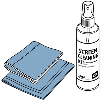 A blue cloth, a bottle of screen cleaning kit and a cloth vector