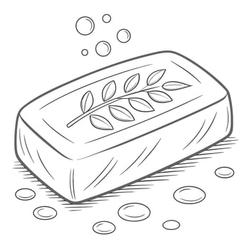Soap bar with leaves and bubbles illustration vector