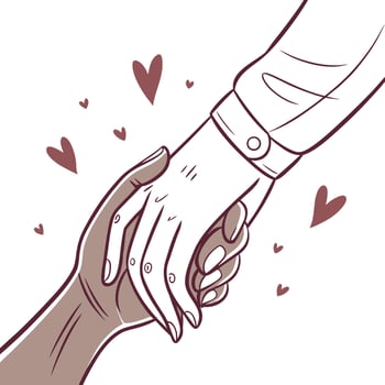 A hand holding a hand with hearts around it vector