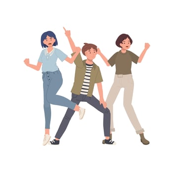 people dancing, having fun together. Young men and women characters group, celebrating event with joy. vector