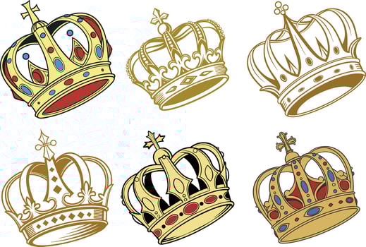 Six ornate golden crowns isolated on white background vector