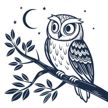 An owl sitting on a branch with the moon in the background vector