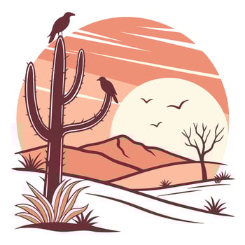 A desert landscape with cactus and birds vector