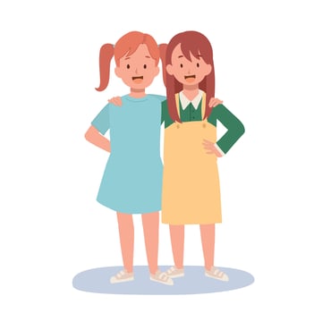two little girls best friends , best friends hugging each other. happy smiling kids. Flat cartoon illustration vector