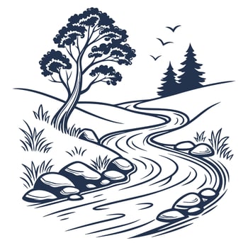 River with trees and rocks illustration vector