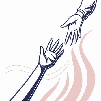 A hand reaching out to a hand, with a hand reaching out to it vector