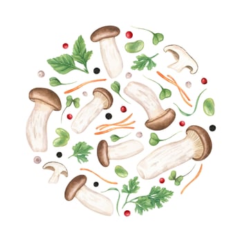 Fresh mushrooms and herbs on a white background vector