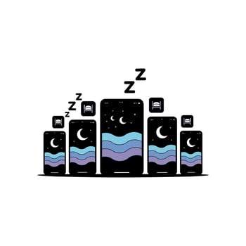 Group of smartphones displaying night sky with moon and waves in pastel colors mobile technology vector