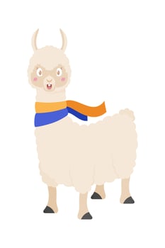 Cute llama with scarf isolated on white background. illustration. vector