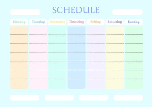 Weekly planner schedule with pastel color-coded days vector