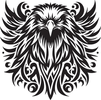 Intricate tribal eagle head tattoo design featuring bold lines and sharp angles suitable for banners and advertisements vector