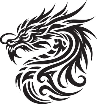 Intricate tribal dragon head tattoo design with bold lines and sharp details suitable for banners and advertisements vector