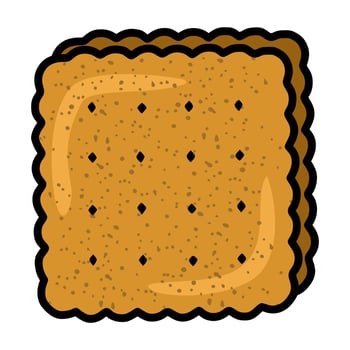 A illustration of two square crackers, featuring a detailed texture with brown speckles and black diamond shapes, set against a white background. vector