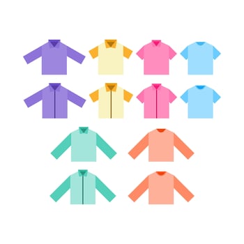 Flat set of colorful shirts and in various styles vector