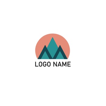 Graphic emblem with mountains and circle shape above company name text vector