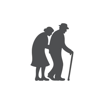 Elderly Couple Walking with Cane - Silhouette Icon vector
