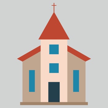Minimalist Church Illustration with Red Roof and Blue Accents Simple yet Elegant Design Depicting a Place of Worship vector