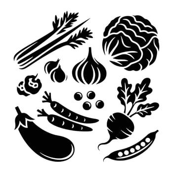 Collection of black vegetable icons eggplant garlic vector
