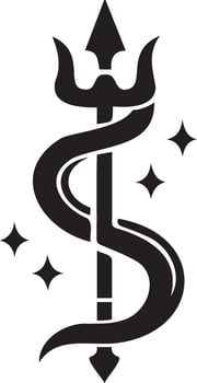 A black and white logo of a snake with a sword vector