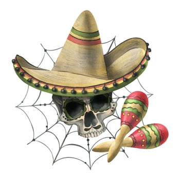 Skull in a sombrero with maracas vector