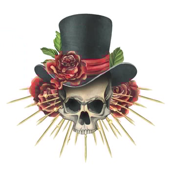 Skull with roses and top hat vector