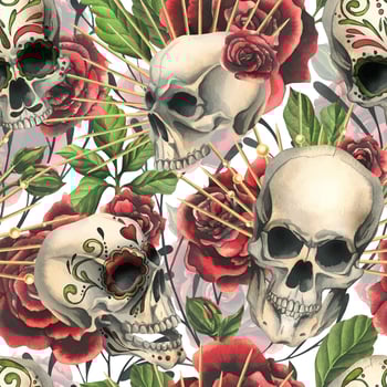 Skulls and roses pattern design vector