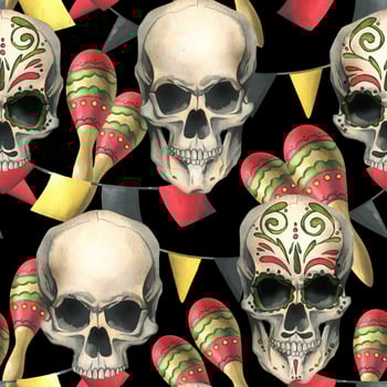 Colorful skull pattern with maracas vector