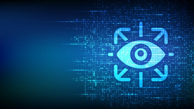 Digital eye technology icon on blue background vector