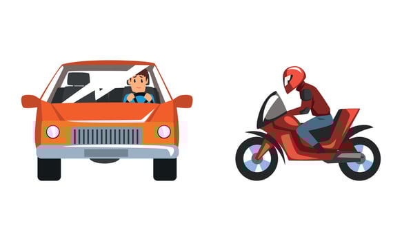 Man Driving Car and Riding Bike Speeding Along the Road Set vector