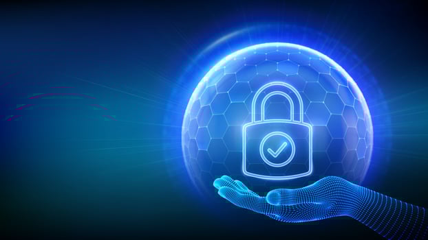 Hand holding digital security lock vector
