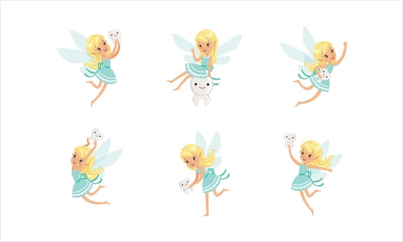 Tooth fairy characters holding teeth vector