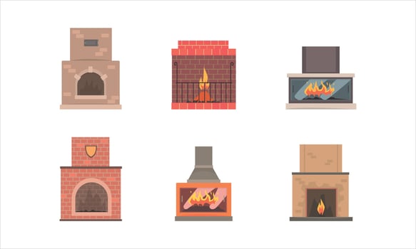 Collection of modern fireplace designs vector