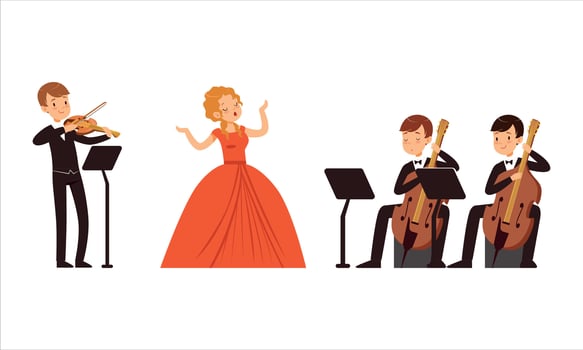 Violinist and singer performing on stage vector