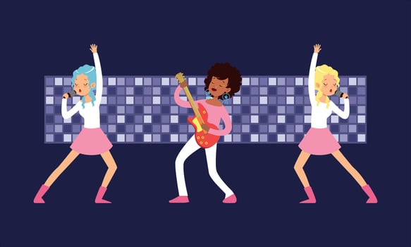 Cartoon band with guitarist and singers vector