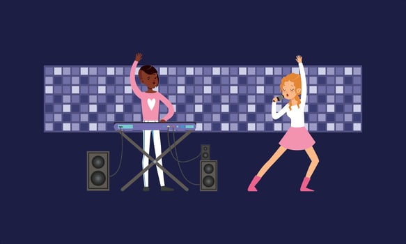 Duo musicians performing on stage vector