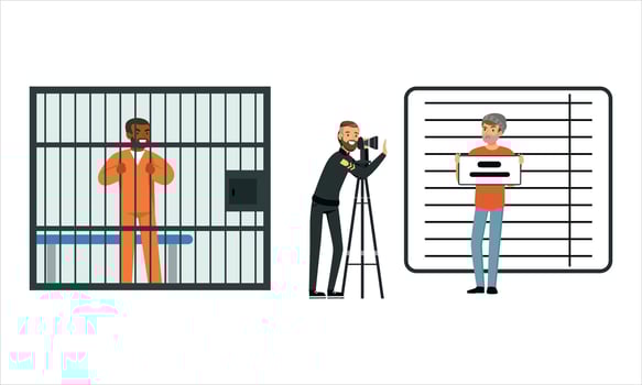 Jail scene with photographer and prisoner vector