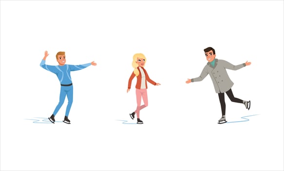 Three animated ice skaters on ice vector
