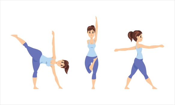 Young Woman Practicing Yoga Set, Girl Performing Different Yoga Poses, Healthy Lifestyle Concept Cartoon Illustration vector