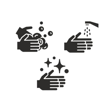 Concept hands hygiene or clean. Step cleaning process. Hand wash infographic. Icon set. Instruction, flat illustration vector