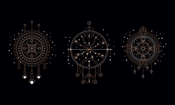 Golden Luxury Dream Catchers Set, Ornate Ethnic Symbols with Feathers, Beads and Jewels Illustration vector