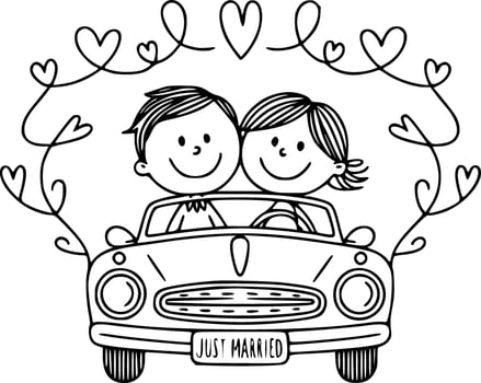 romantic just married car for wedding celebration vector