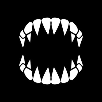Fierce white fangs against a black background vector