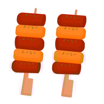 Colorful grilled food on skewers vector