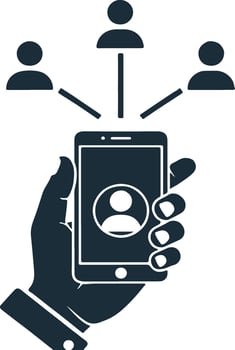 Hand Holding Smartphone with Network of People Icons Connected to Screen mobile phone vector