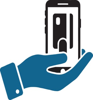 Hand Holding Smartphone with Credit Card Icon and Finger Tapping Screen mobile phone vector