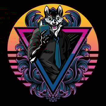 Stylish wolf in suit holding book vector