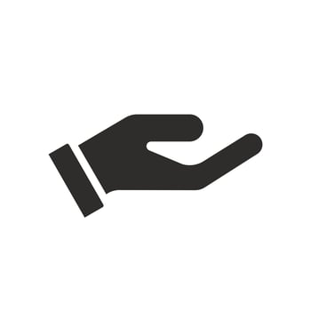 human palm icon, open hand, up side arm, concept hold or care, flat illustration vector