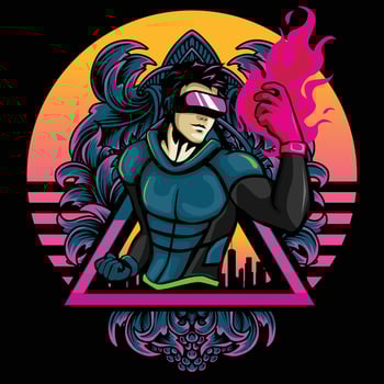 Futuristic hero with neon effects vector