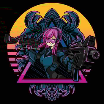 Anime character with weapons and pink hair vector
