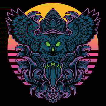 Colorful owl illustration with wings spread vector